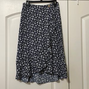 Navy Floral Wrap Skirt